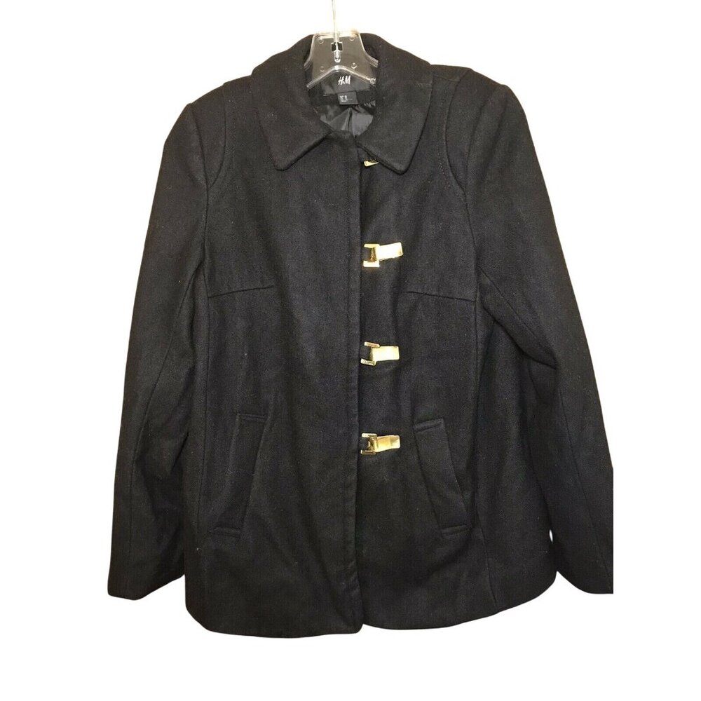 H&M Women's Size Medium Coat Toggle Closure Wool Blend Black Preowned